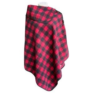 Le Moda Red Black Buffalo Plaid Side Mock Big Collar Button Wrap Cape - One Size